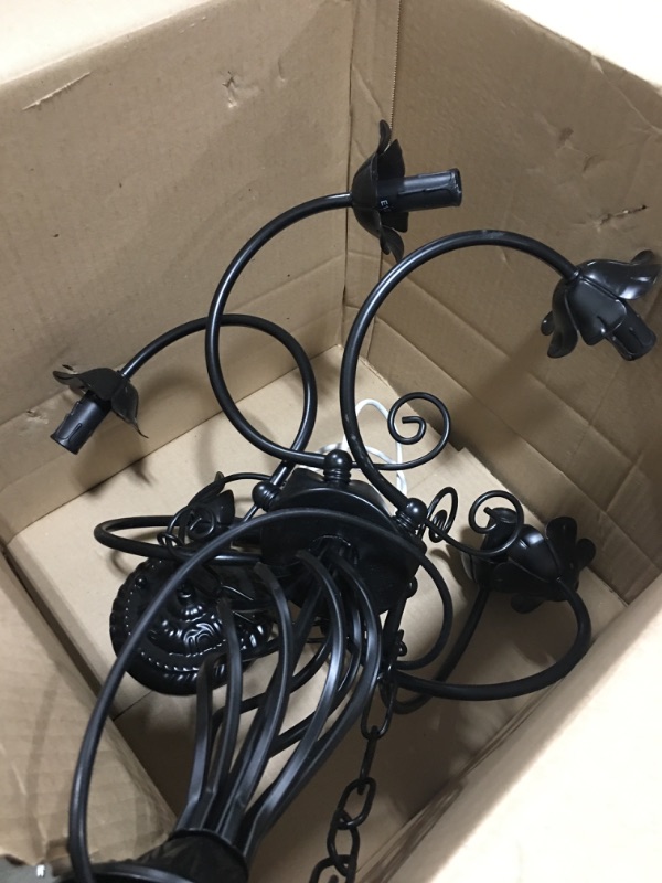 Photo 2 of *Missing Bulbs* 6-Light Farmhouse Candle Chandelier for Living Room, Rustic Industrial Pendant Ceiling Light fixture, Vintage Ceiling Hanging Lamp for Bedroom Hallway Kitchen Dining Room Foyer, Matte Black E12 Socket