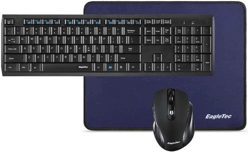 Photo 1 of Eagletec K104-BB Full-Size Wireless Mouse and Keyboard Combo with Mouse Pad, 2.4GHz USB Wireless Connection for Windows, PC, Laptop