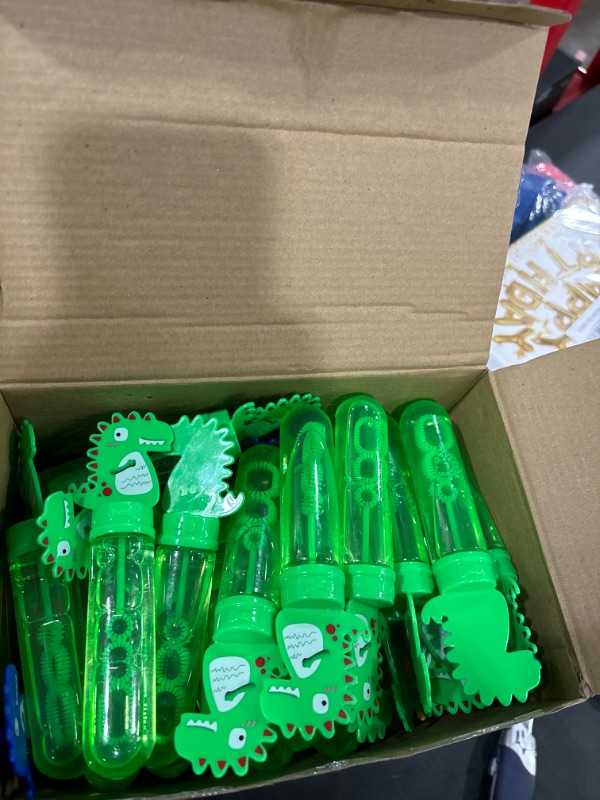 Photo 2 of 100 Pcs Dinosaur Bubble Wands for Kids Mini Bubble Bulk Dinosaur Themed Birthday Party Favors, Outdoor Bubble Blowing Toys, Goodie Bags Filler, Prize Boxes, Fun Toddlers Toys for Boys Girls
