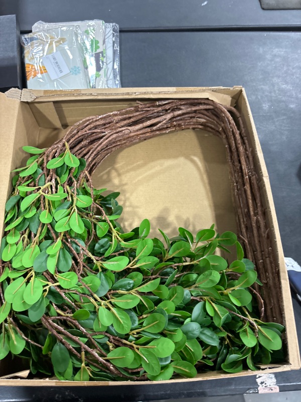 Photo 1 of 15 Packs Artificial Greenery Stems 43.3 Inch Green Branches Leaf Faux Branches Ficus Twig with Green Eucalyptus Leaves Fake Green Bushes Shrubs for Garden Office Home Decoration Vase Filler
