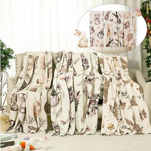 Photo 1 of 3 Pcs Easter Throw Blanket Set Easter Spring Wood Color Bunny Gnome Egg Flannel Blanket Plush Warm Soft Cozy Easter Blanket 50 x 60 Inch for Bed Sofa Couch Adult Kid Teen Camping Travel Gift
