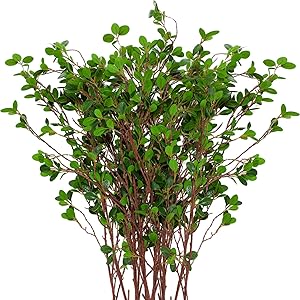 Photo 1 of 15 Packs Artificial Greenery Stems 43.3 Inch Green Branches Leaf Faux Branches Ficus Twig with Green Eucalyptus Leaves Fake Green Bushes Shrubs for Garden Office Home Decoration Vase Filler
