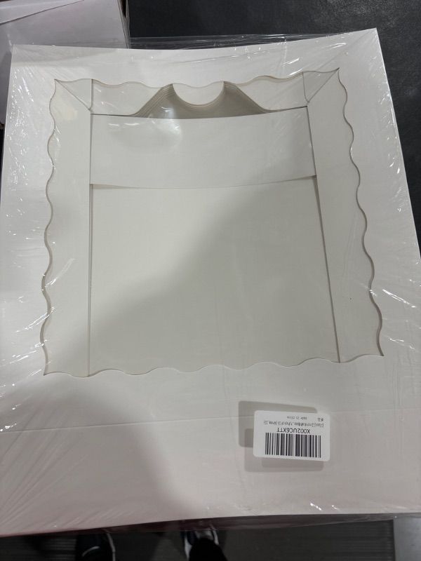 Photo 2 of ONE MORE [15pcs] 12inch White Bakery Boxes, 12x12x2.5inch Large Pie Boxes with PVC Window Natural Disposable Box for Cookie,Pack of 15 (White, 15)