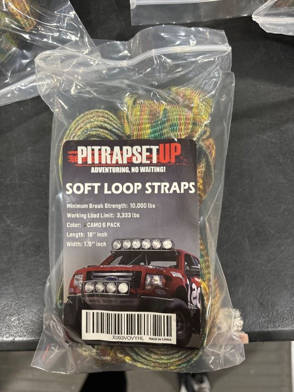 Photo 2 of Soft Loop Tie Down Straps | 1.5 x 18 inches- 10, 000lbs Break Strength | 6 Pack | Loop Tie Down Extension Straps for Securing Dirt Bike, ATV,UTV, Motorcycle | CAMO | by PITRAPSETUP