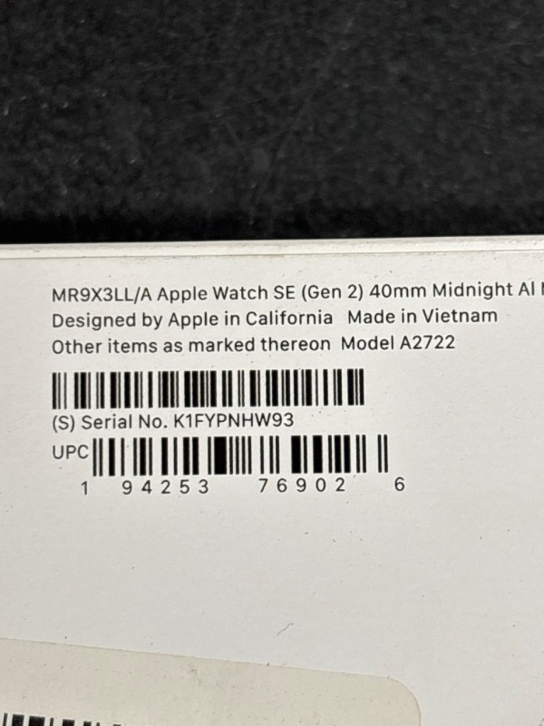 Photo 3 of Apple Watch SE 2nd Generation (GPS) 40mm Midnight Aluminum Case with Midnight Sport Band - S/M