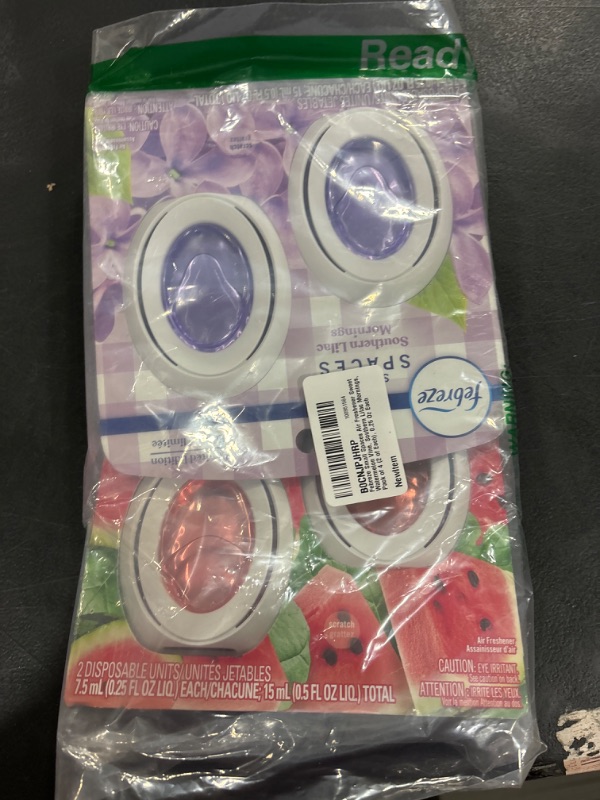 Photo 1 of Febreze Small Spaces Air Freshener Sweet Watermelon Vine, Southern Lilac Mornings, Pack of 4 (2 of Each), 0.25 Oz Each