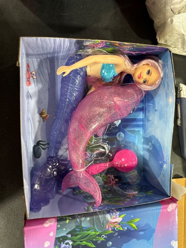 Photo 1 of BETTINA Mermaid Princess Doll Playset, Temperature Color Change Mermaid Tail, Dressing Up Doll 12" and Crystal Light Red Dolphin Mermaid Toys for Little Girls and Play Gift Set Aged 3+