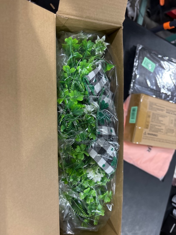 Photo 1 of 2 Pcs St. Patrick's Day Wreath for Front Door 15.75 Inch LED Artificial Lucky Shamrock Wreath with Bow St Patricks Day Decorations Wreath for Irish Home Wall Window Porch Decor(Bow)