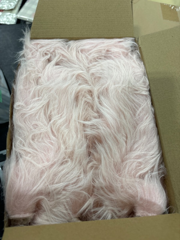 Photo 1 of 2 Pcs Faux Fur Rug Area Rugs for Christmas Decor 2 x 6 ft Soft Area Rugs Sheepskin Fur Rug Carpet Fur Fluffy Plush for Living Room Bedroom Kids Room Chair Seat Cover PINK