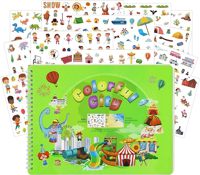 Photo 1 of Animal Habitats Sticker Book for Kids, 700+ Reusable Colorful City Sticker, 12 Scenes (Animals, Dinosaurs, City ??Traffic and So on) Activity Book for Boys & Girls 2-8 Years