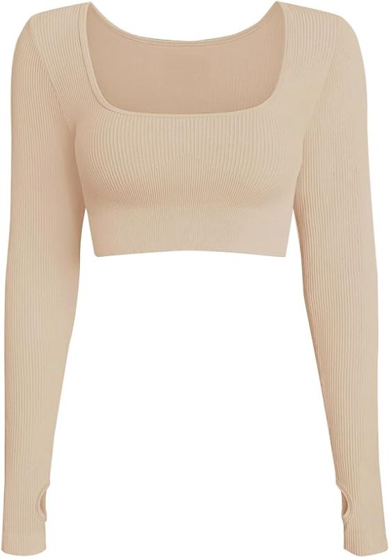Photo 1 of ZIHUA Women's Long Sleeve Crop Tops, Workout Tops for Women Sexy Fitted Long Sleeve Workout Tops, Yoga Fitness SIZE L 