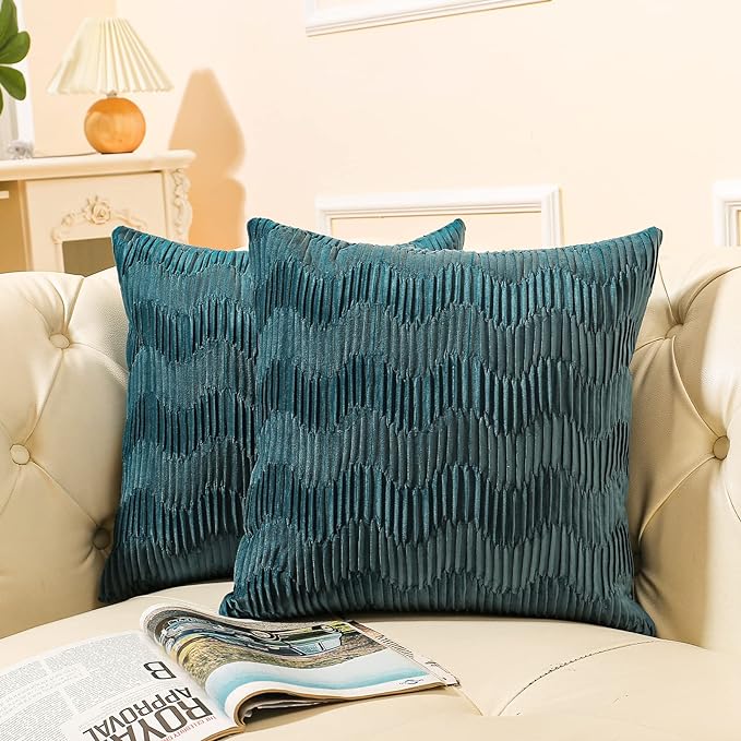 Photo 1 of  LIGHT BLUE Velvet Throw Pillow Covers 18 "x18 Set of 2 Texture Cushion Covers for Luxurious Home Decoration, Super Soft Cozy Square Pillowcase (Light Blue)