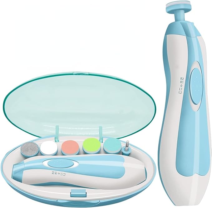 Photo 1 of Baby Nail File Electric Nail Trimmer Manicure Set, Baby Grooming Nail File with Case, Toes Fingernails Care Trim Polish Grooming Kit Safe for Infant Kids or Women, LED Light and 6 Grinding Heads