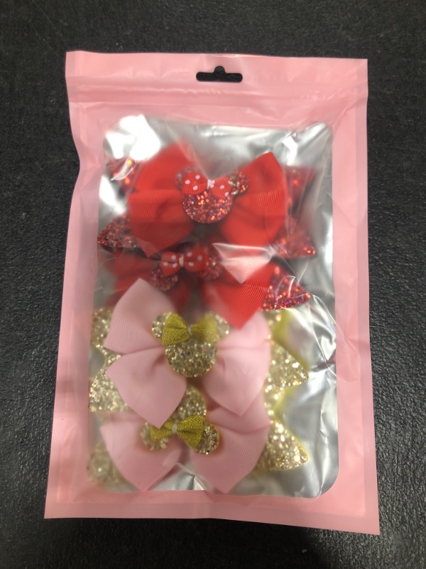Photo 1 of BVIIE Glitter Mouse Ears Bow Hair Clips, 4" Christmas Decorations Hair Barrettes, Cute Valentines Day Hair Bows, Back to School Outfit Dress, Kawaii Hair Accessories Gift (Red and Gold)