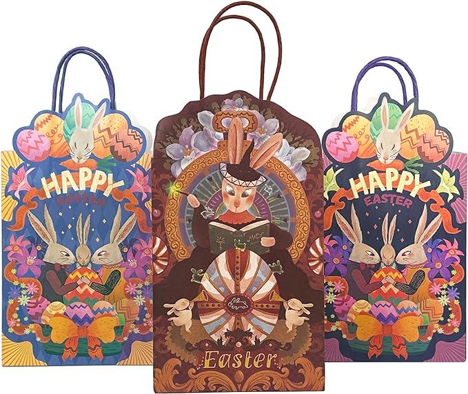 Photo 1 of qiqee 24-Packs Easter Paper Gift Bags with Handles Bulk 8.26×6×3.15 Inch Gift Bags Multiple Uses (Small Size) 