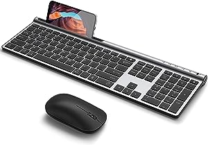 Photo 1 of Wireless Keyboard and Mouse Combo, CHESONA Bluetooth Rechargeable Full Size Mulit-Device (Bluetooth 5.0+3.0+2.4G) Wireless Keyboard Mouse Combo for Mac OS/iOS/Windows/Android (Silver Black)
