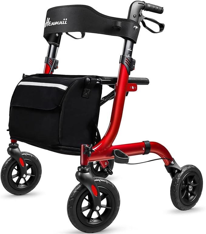 Photo 1 of Rollator Walker for Seniors, Lightweight Foldable All Terrain Rolling Walker with seat, Aluminum Walkers with 8 inch Rubber Wheels, Handles and Backrest for Seniors and Adult