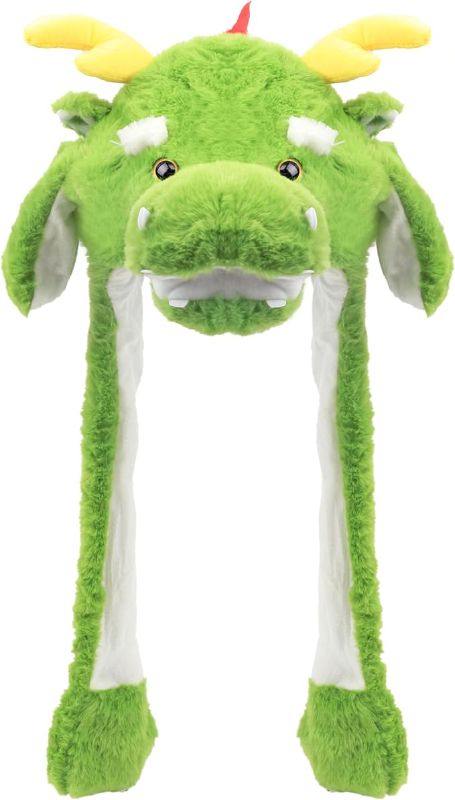 Photo 1 of Hopearl Dragon Hat with Ears Plush Animal Holiday Cosplay Dress Up Funny Festival Birthday Gift for Kids Boys Girls, Green, 22''