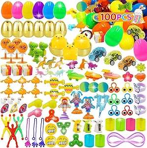 Photo 1 of [6 Surprise Golden Eggs] 100 Pack Prefilled Easter Eggs with Assorted Toys, Plastic Easter Eggs Fillers with 100 Fidget Toys, Easter Eggs Hunt Party Favor for Kids Girls Boys Easter Basket Stuffers 