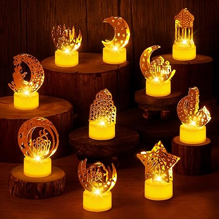 Photo 1 of 10 Pcs Eid Mubarak Lamp Decorative Ramadan Mubarak Candle Lanterns Star Moon Castle Lighthouse Ramadan Decorations LED Ramadan Night Light for Muslims Islamic Home Party Table Decor
