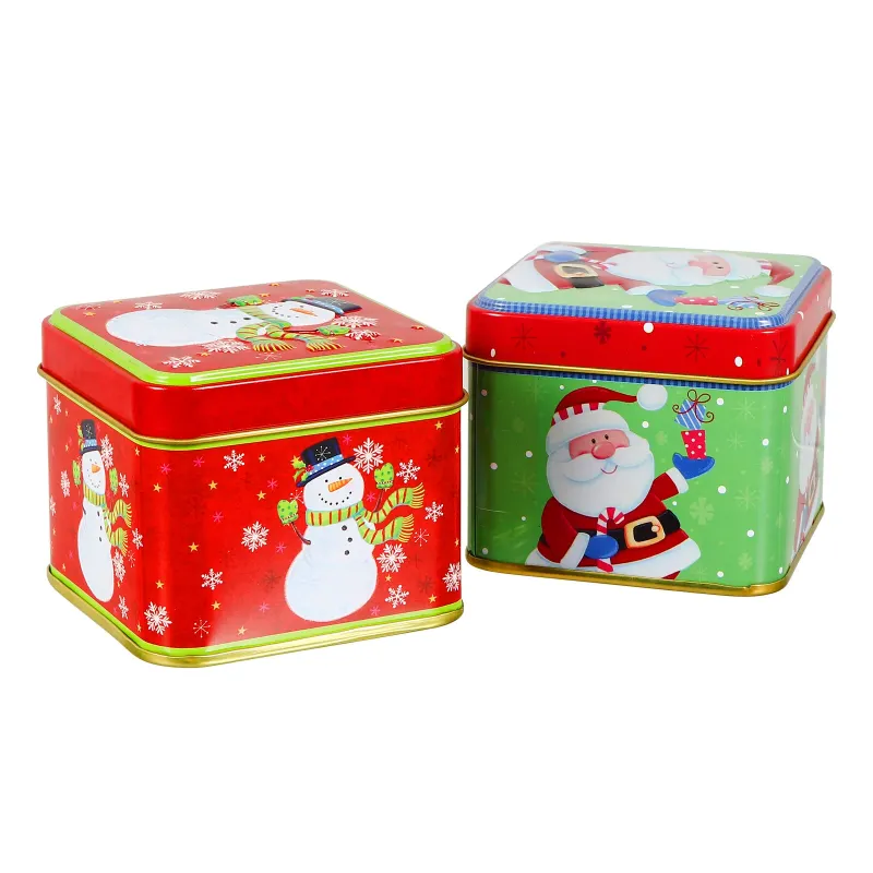 Photo 1 of 1 Set 2 Pcs Christmas Candy Boxes Tinplate Gift Boxes (Snowmen)

