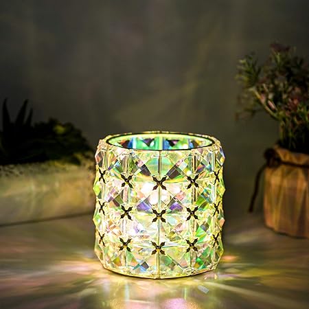 Photo 1 of Romingo Tealight Candle Holder Crystal Table Lamp Batteries Operated LED Night Light, Crystal Makeup Brush Holder for Women's Gift, Gold
