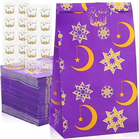 Photo 1 of 120 Sets Eid Mubarak Gift Bags with Eid Stickers Ramadan Party Favors Eid Treat Bags Eid Goodie Bags for Kids Candies Cookie Snack Treat Bags for Muslim Ramadan Theme Party Eid Event
