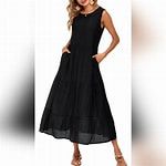 Photo 1 of Halife Women's Summer Casual Maxi Dresses Flowy Ruffle Boho Long Dresses with Pockets size Small