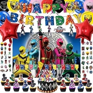 Photo 1 of 109 Pcs Power Birthday Party Supplies, Birthday Decoration Includes Birthday Banners, Cake Toppers, Foil Balloon, Cupcake Toppers, Balloons, Backdrop, Hanging Swirls