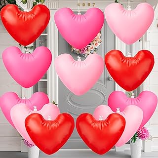 Photo 1 of 12 Pcs Valentine's Day Inflatable Heart Blow up Outdoor Decorations, Inflatable Valentines Outdoor Heart Hanging Ornament for Wedding Yard Patio Party Decor