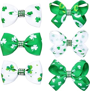 Photo 1 of 12 Pieces St. Patrick's Day Hair Bows Clips Barrettes Irish Green Shamrock Clover Hair Alligator Clips Ribbon Hair Bows Hairpin Accessories for Girls Kids Women St Patrick's Day Party Decorations