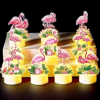 Photo 1 of 10 Pieces Flamingo Tea Lights Candles Hawaiian Luau Realistic LED Tea Lights Battery Operated Candles Flameless Votive Candles Table Decorations Centerpieces for Home Kitchen Party Decor