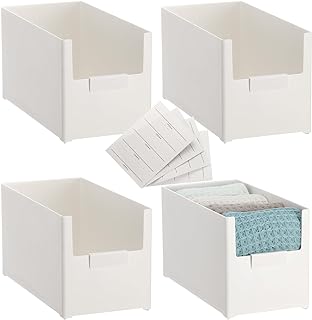 Photo 1 of 4 Pcs Plastic Organizer Bins with Labels Storage Containers Cabinet Organization Bins White Plastic Storage Bins for Pantry, Home, Kitchen, Office, Freezer(5.51 x 5.51 x 5.91 Inches)