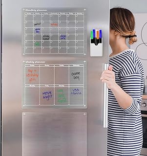 Photo 1 of  Magnetic Acrylic Calendar with Monthly/Weekly Calendar + Memo Board –Clear Acrylic Dry Erase Board for Refrigerator for Home, Dorm Room, Office – 11.8 x 15.8-inch