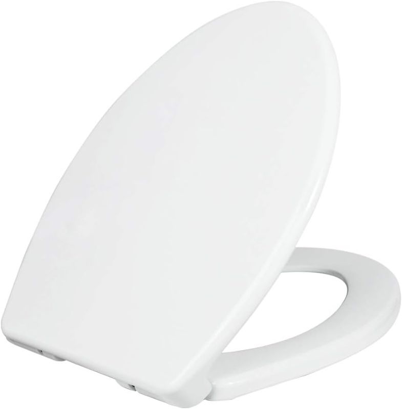 Photo 1 of  LUXE TS1008E Elongated Comfort Fit Toilet Seat with Slow Close, Quick Release Hinges, and Non-Slip Bumpers (White) 