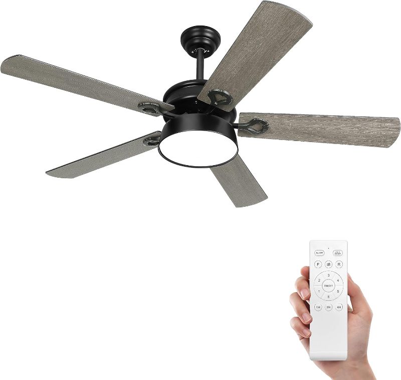 Photo 1 of Ohniyou Outdoor Ceiling Fan for Patio with Light, 52" Farmhouse Ceiling Fans Lights and Remote,Modern Black, for Living Room Bedroom Dining Room Kitchen 