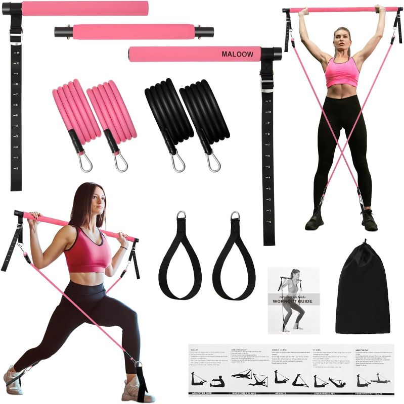 Photo 1 of  Pilates Bar Kit with Resistance Bands (2 Standard & 2 Strong), Protable Home Gym Workout Equipment For Women, Perfect Stretched Fusion Exercise Bar and Bands for Toning Muscle, Leg, Butt and Full Body 