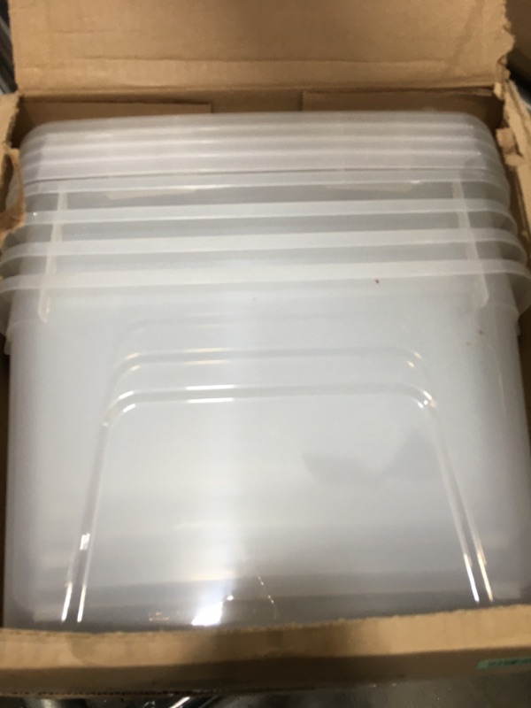 Photo 2 of IRIS USA 19 Quart Stackable Plastic Storage Bins with Lids and Latching Buckles, 4 Pack - Clear, Containers with Lids and Latches, Durable Nestable Closet, Garage, Totes, Tub Boxes Organizing Clear 19 Qt. - 4 Pack