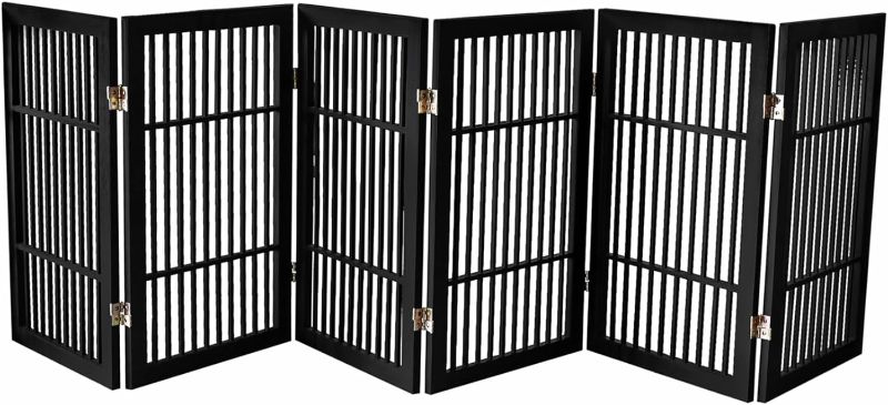 Photo 1 of Pet Dog Gate Strong and Durable Freestanding Folding Acacia Hardwood Portable Wooden Fence Indoors or Outdoors by Urnporium (BLACK Pet Gate, 10 Panel 30" Tall) 10 Panel 30" Tall BLACK Pet Gate