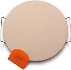 Photo 1 of 16" Pizza Stone for Oven & Grill with Handles - Natural Cordierite Baking Stone Set with SS Rack & Plastic Scraper (1500 °F Resistant, Round, Large) 