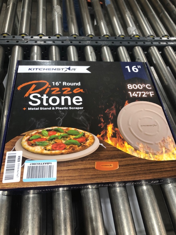 Photo 1 of 16" Pizza Stone for Oven & Grill with Handles - Natural Cordierite Baking Stone Set with SS Rack & Plastic Scraper (1500 °F Resistant, Round, Large) 