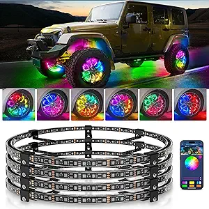 Photo 1 of MICTUNING 17inch V1 RGB+IC Chasing Color Wheel Ring Lights Kit with APP Control, Double-Row Dream Color Chasing Flow Neon Wheel Rim Lights with Turn Signal and Braking for Pickup Truck Car SUV 