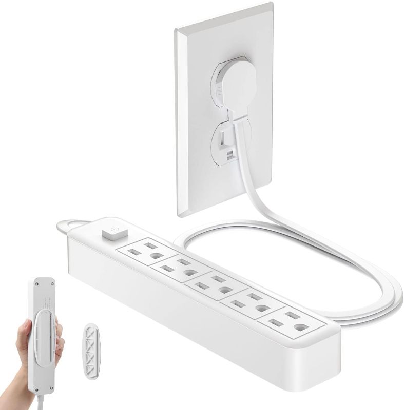 Photo 1 of 1875W Flat Plug Power Strip, 3ft Flat Extension Cord, 5 Outlet Desktop Charging Station, No Surge Protector for Cruise Ships, Wall Mounted for Kitchens, Office,with Wall Mount Bracket, Wall Nail,
