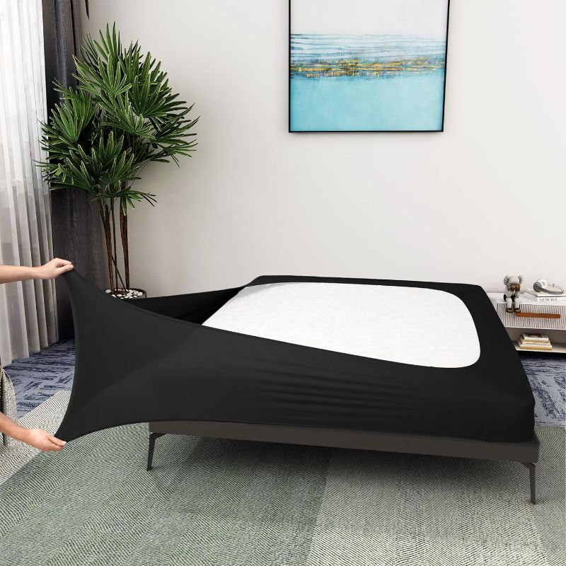 Photo 1 of Alyvia Spring Box Spring Cover Full Size - Jersey Knit & Stretchy Wrap Around 4 Sides Bed Skirt for Hotel & Home - Full/Full XL, Black
