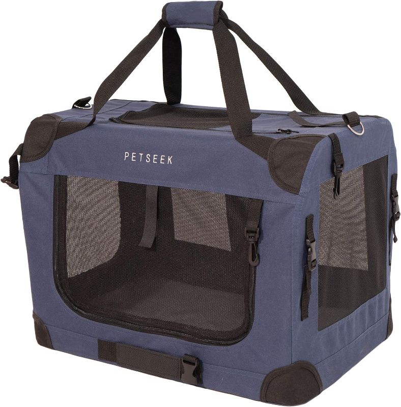 Photo 1 of Extra Large Cat Carrier Soft Sided Folding Small Medium Dog Pet Carrier 24"x16.5"x16" Travel Collapsible Ventilated Comfortable Design Portable Vehicle (Blue)
