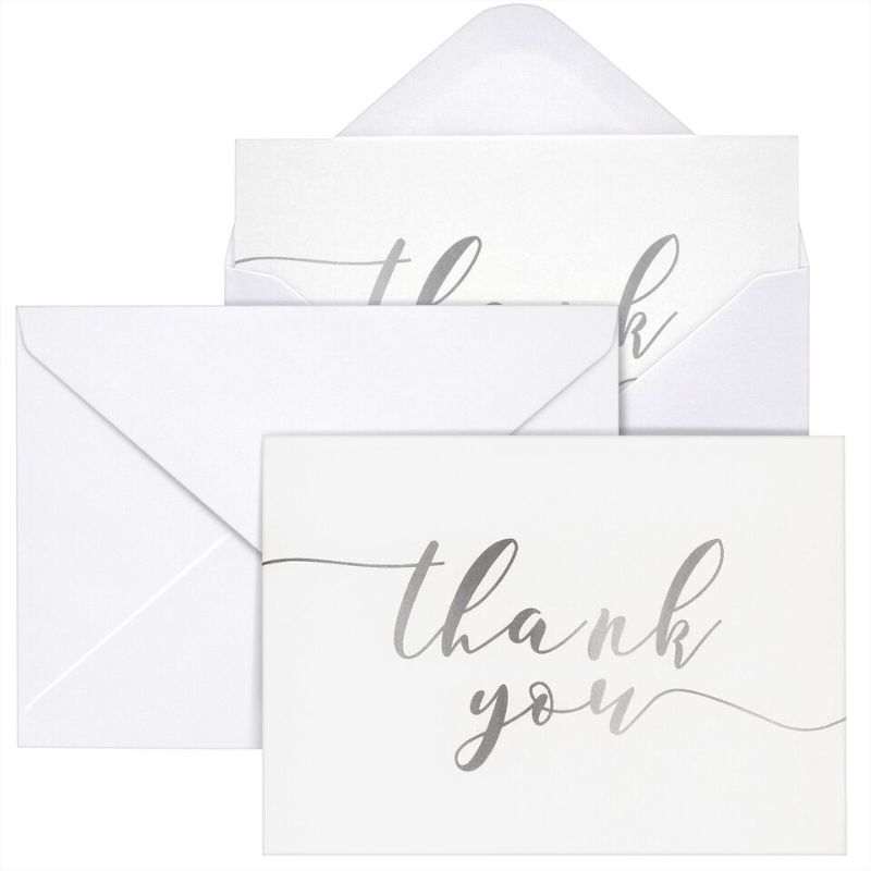Photo 1 of  120 Pack Blank Wedding Thank You Cards with Envelopes, Silver, 3.6 x 5 In