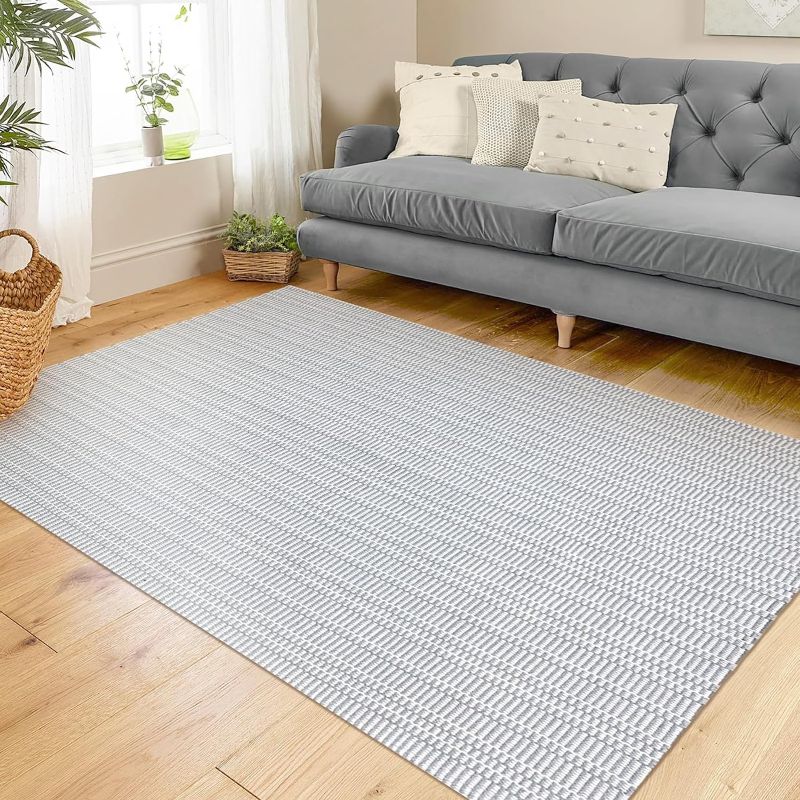 Photo 1 of KOZYFLY Washable Area Rug 4x6 Ft Bedroom Throw Rugs with Rubber Backing Boho Light Grey Entry Rug, Cotton Braided Floor Carpet for Entryway Dining Room Home Office Living Room 