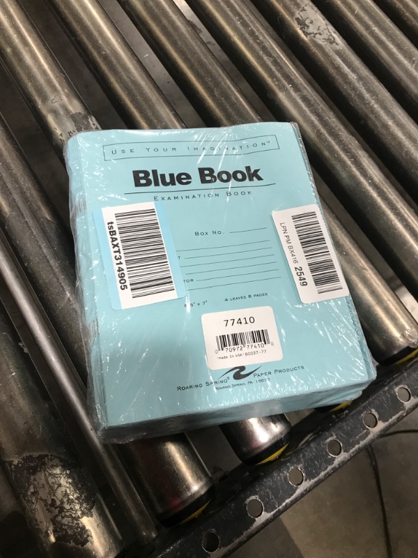 Photo 2 of ROARING SPRING Exam Blue Books, 100 Pack, 8.5" x 7", 4 Sheets/8 Pages, Wide Ruled with Margin, Proudly Made in the USA 7 x 8.5 8 Pages