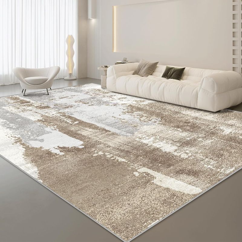 Photo 1 of Washable Rug Modern Area Rug 8x10 Low Pile Bedroom Rug, Thin Living Room Rug with Non Slip Backing No Shedding Large Area Rug Lightweight Abstract Machine Washble Rug for Home, Brown
