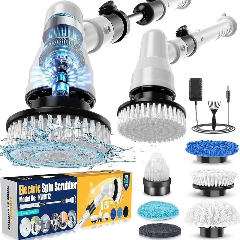 Photo 1 of  Electric Spin Scrubber, New Ugrade Cordless Shower Scrubber with Adjustable Extension Arm and 6 Replaceable Bathroom Cleaning Brush Heads Bathroom, Tub, Tile, Floor 